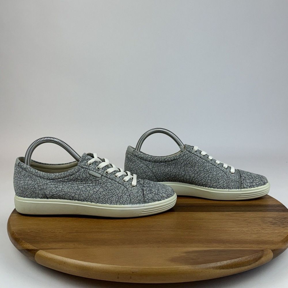 Womens Ecco Soft 7 Gray Elephant Print Leather‎ Casual Sneakers Shoes Size EU 38